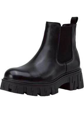 Leather Black Women's Chelsea Combat Boots - Chunky Platform Ankle Style, Size
